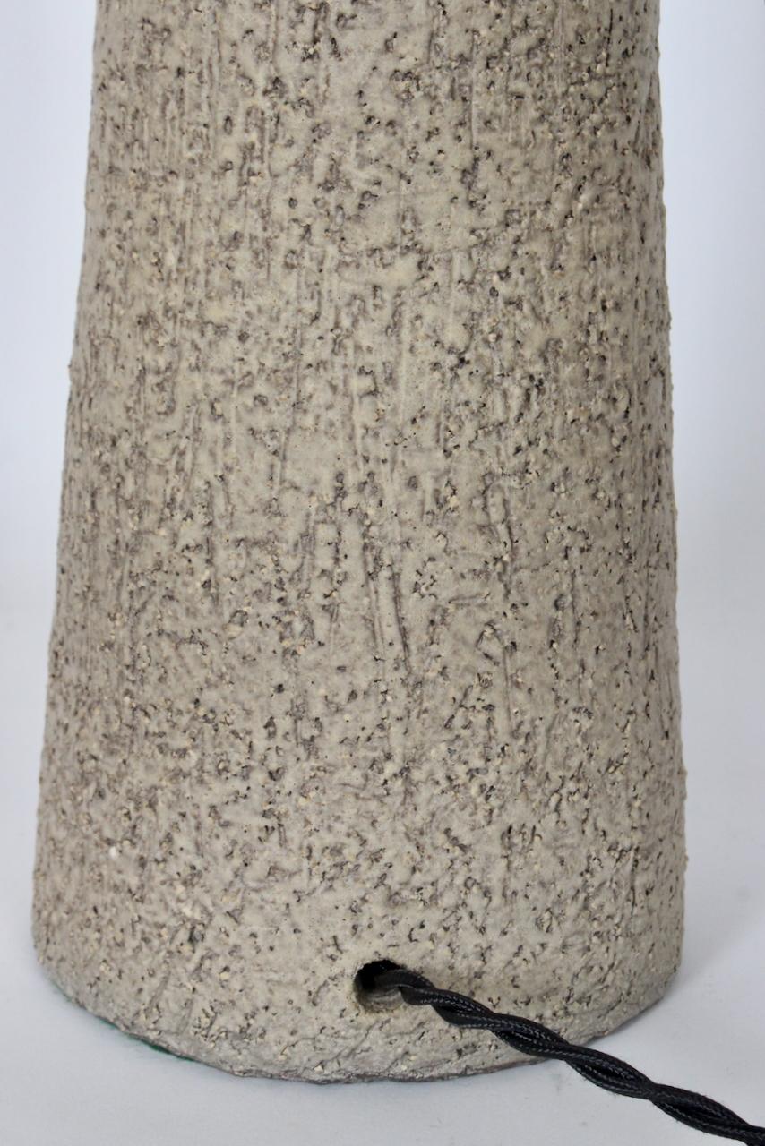 Tall Pair Design Technics Attributed Textured Taupe Pottery Table Lamps For Sale 4