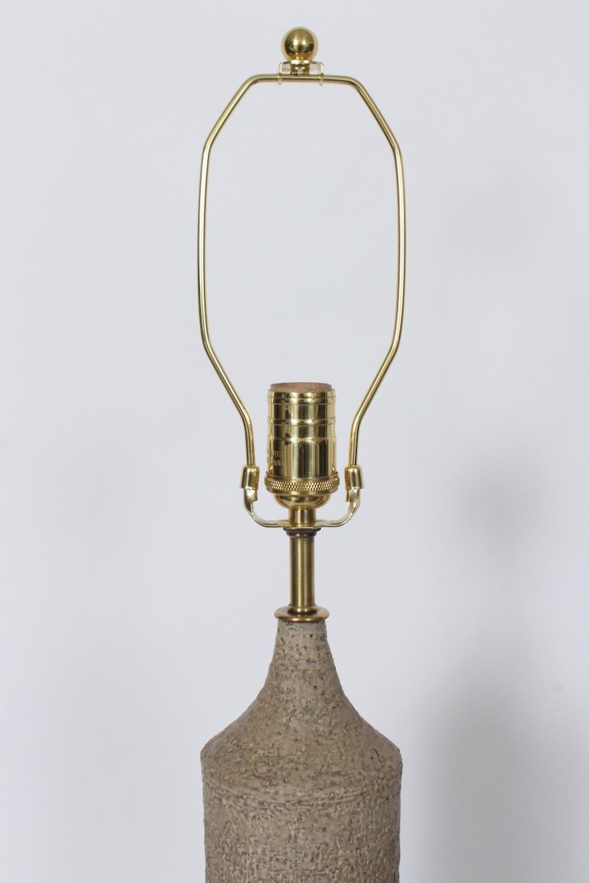 Tall Pair Design Technics Attributed Textured Taupe Pottery Table Lamps For Sale 5