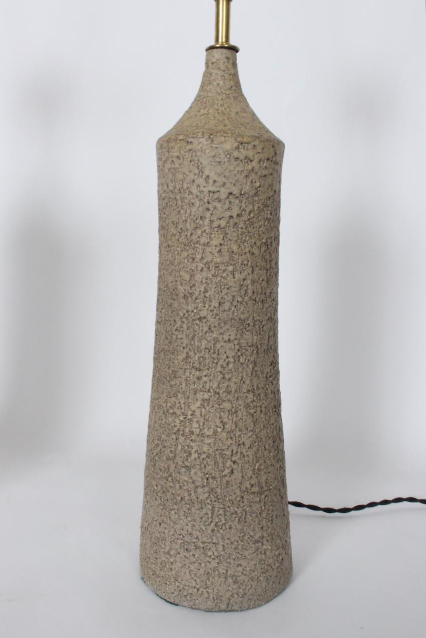 Tall Pair Design Technics Attributed Textured Taupe Pottery Table Lamps For Sale 6
