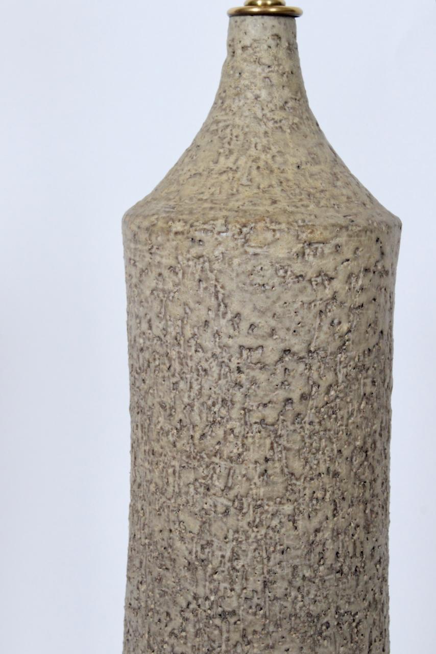 Tall Pair Design Technics Attributed Textured Taupe Pottery Table Lamps For Sale 8