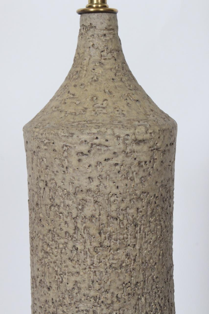 Tall Pair Design Technics Attributed Textured Taupe Pottery Table Lamps For Sale 9