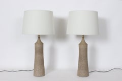Tall Pair Design Technics Attributed Textured Taupe Pottery Table Lamps