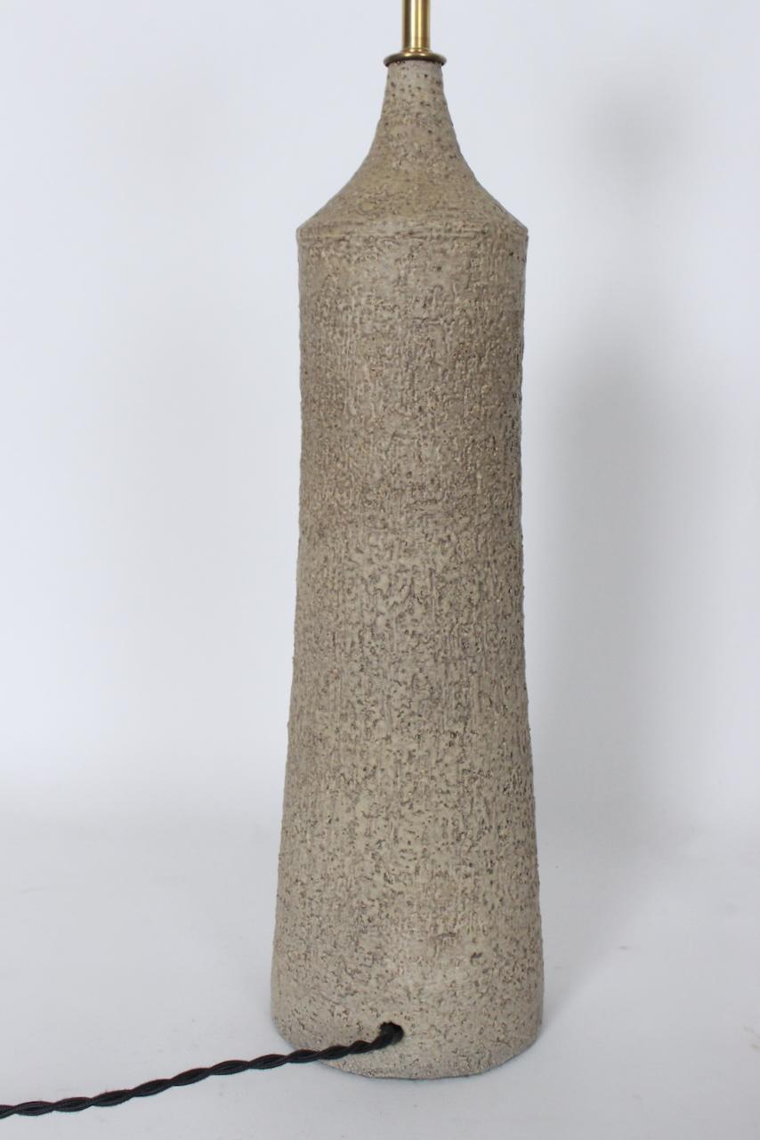 Tall Pair Design Technics Attributed Textured Taupe Pottery Table Lamps For Sale 1