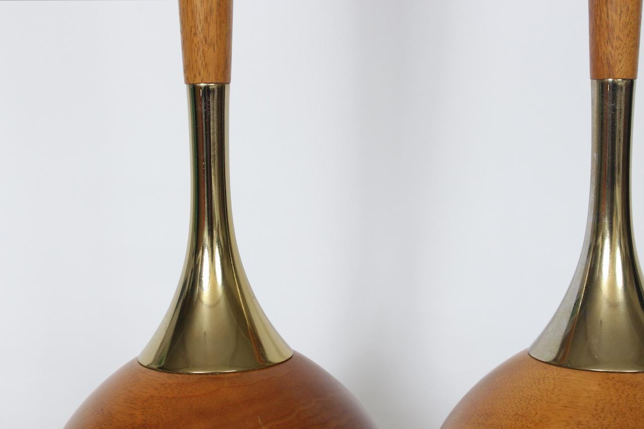 Tall Pair Laurel Lamp Co. Tony Paul Style Teak & Brass Table Lamps, 1960s For Sale 3
