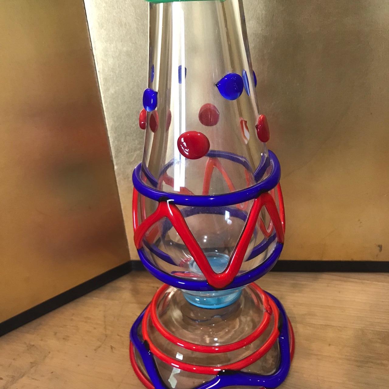 20th Century Tall Pair Masterwork Hand Blown Colorful Glass Candle holders, 18