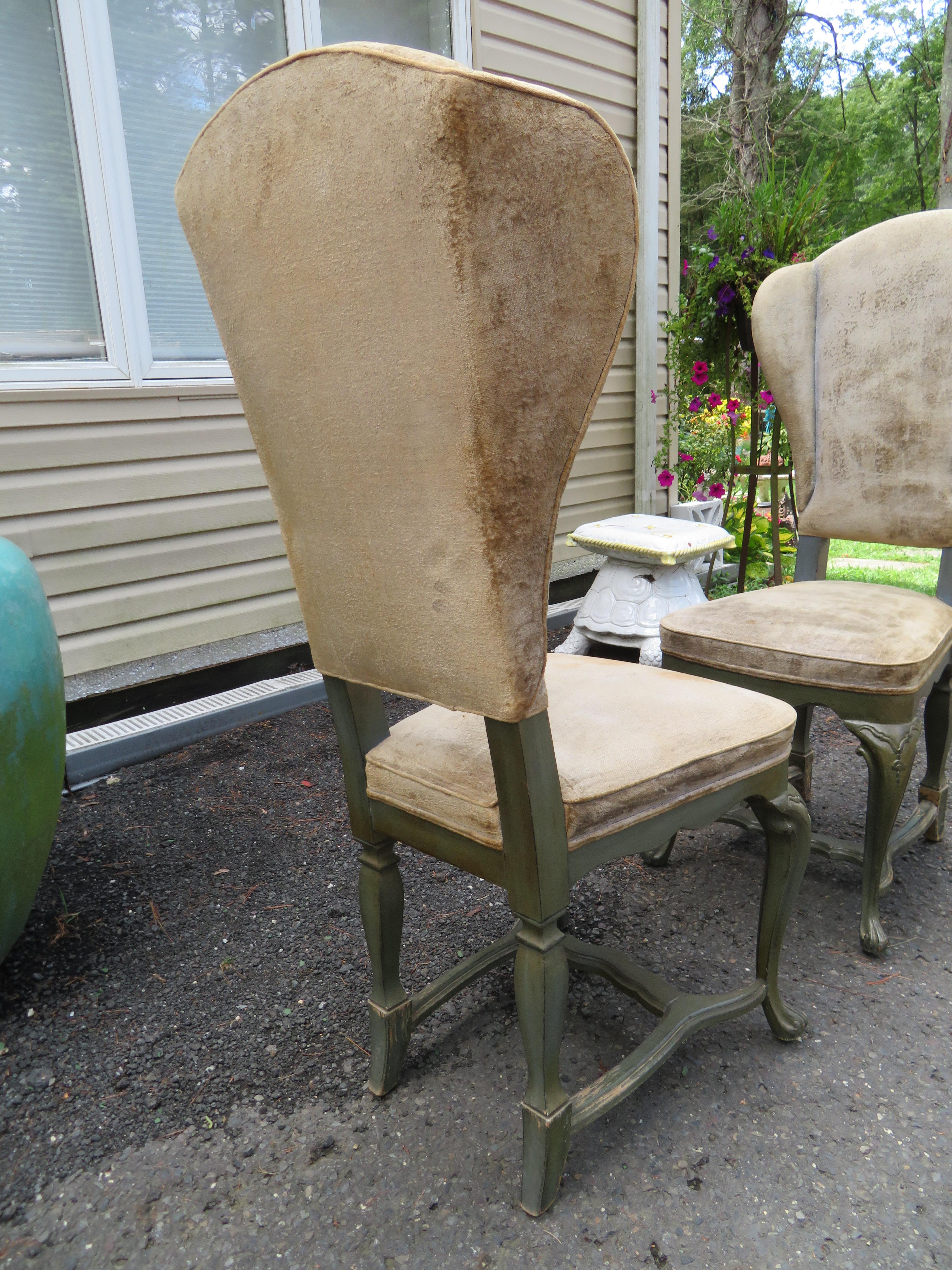 Tall Pair Minton Spidell Style Italian Regency Rococo Wing Back Dining Chairs In Good Condition For Sale In Pemberton, NJ