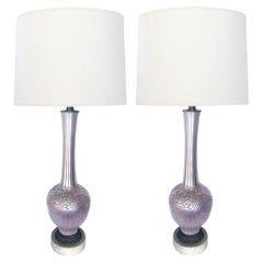 Tall Pair of 1960's Reverse-Silvered Lamps with Applied Floral Vine Decoration
