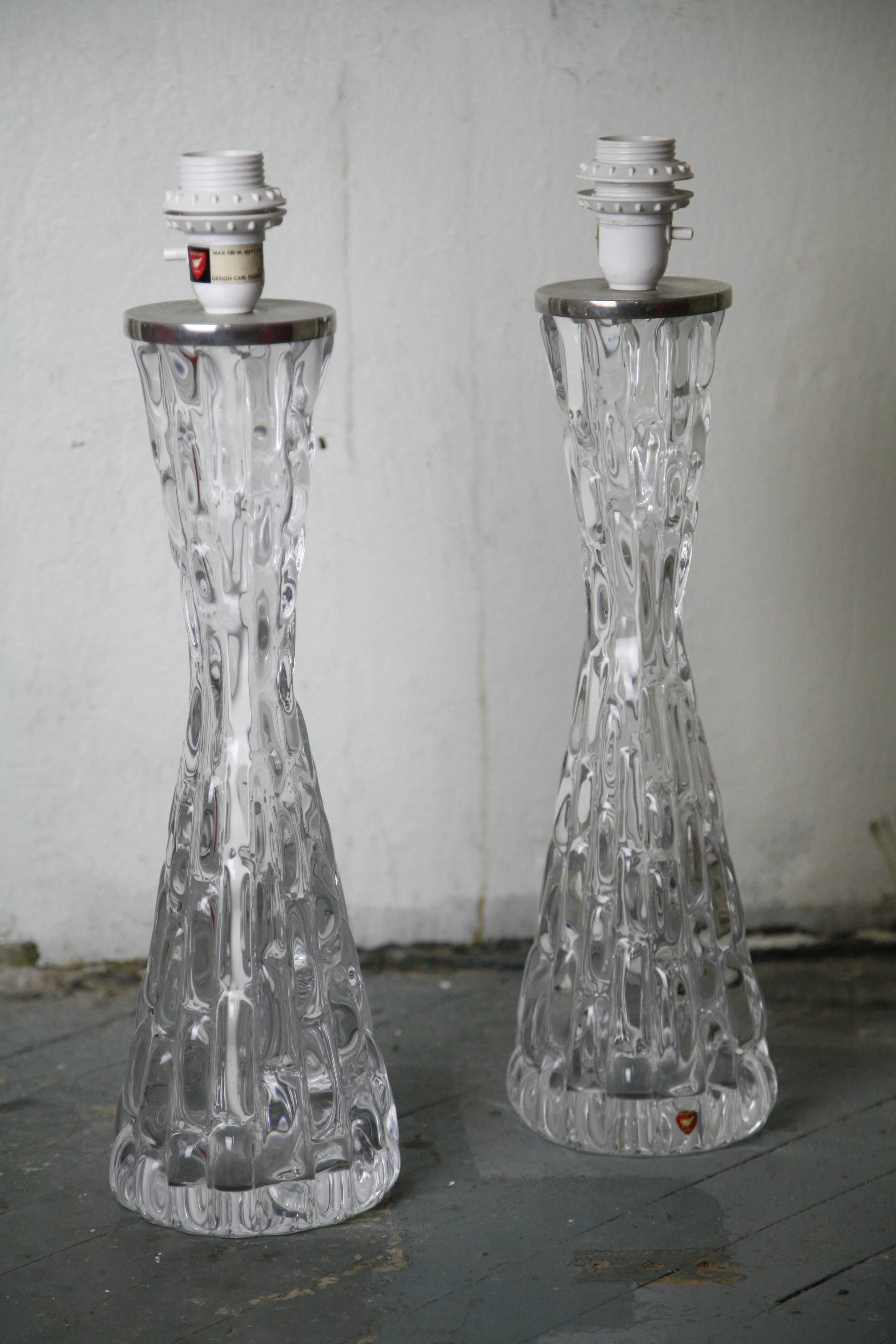 Tall Pair of 1970s Clear Crystal Orrefors Lamps, 1970 For Sale 3