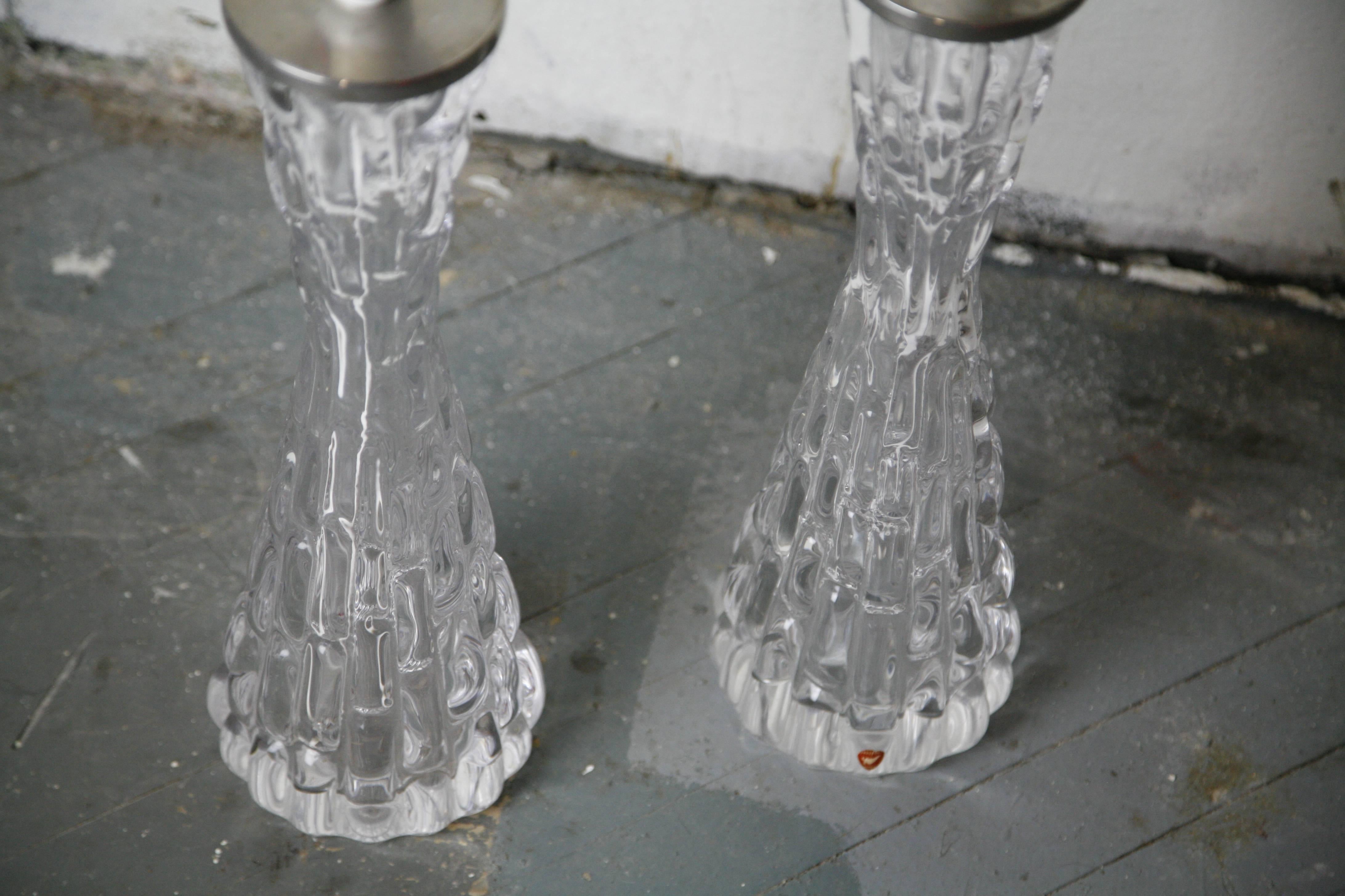 Tall Pair of 1970s Clear Crystal Orrefors Lamps, 1970 For Sale 2