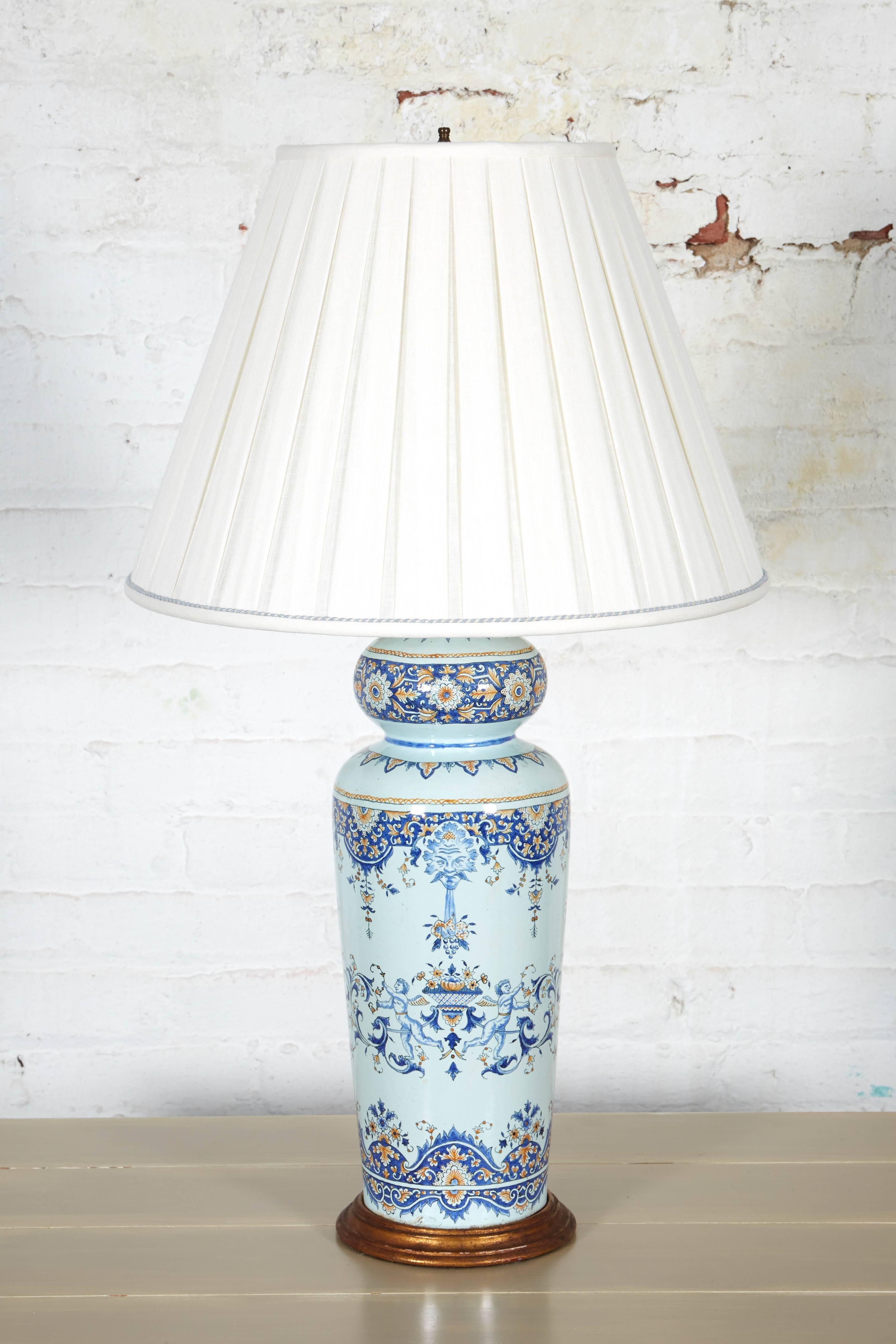 Tall Pair of 19th Century French Faience Vases Mounted as Lamps In Good Condition In New York, NY