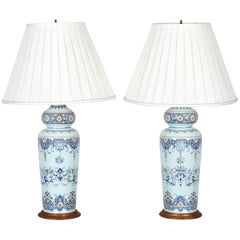 Tall Pair of 19th Century French Faience Vases Mounted as Lamps