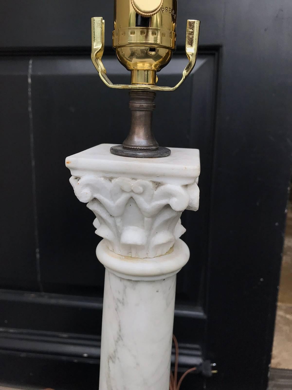 Tall Pair of 19th Century Marble Columns as Lamps, Black Marble Bases 1