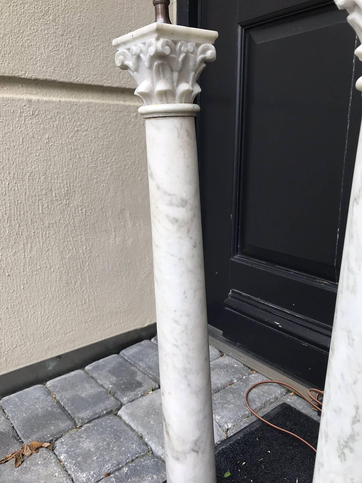 Tall Pair of 19th Century Marble Columns as Lamps, Black Marble Bases 2