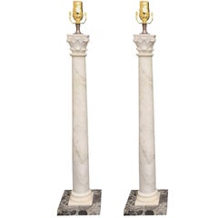 Tall Pair of 19th Century Marble Columns as Lamps, Black Marble Bases