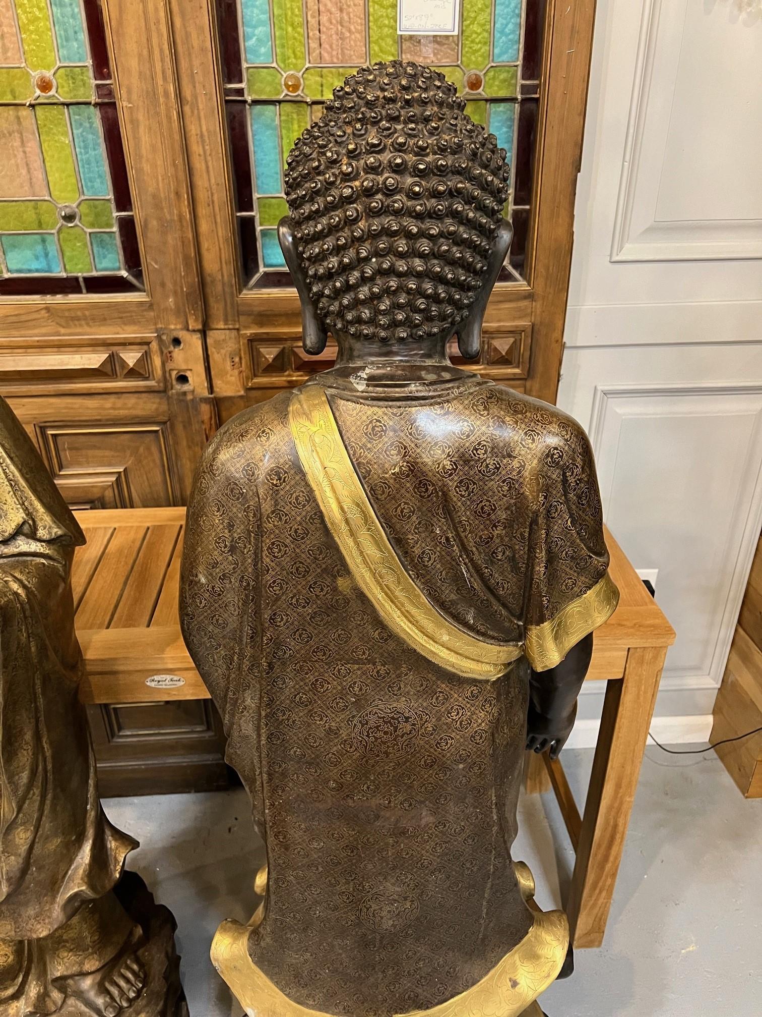 Tall Pair of 20th Century Standing Bronze Tibetan Buddha and Quan Yin Statue  For Sale 12