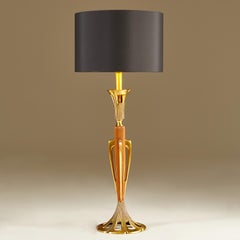 Tall Pair of Art Deco Wood and Brass Table Lamps