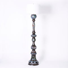 Tall Pair of Antique Chinese Bronze and Enamel Floor Lamps