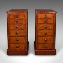 Tall Pair of Antique Nightstands, English, Chest of Drawers, Bedside, Victorian