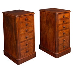 Tall Pair of Antique Nightstands, English, Chest of Drawers, Bedside, Victorian