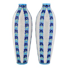 Tall Pair of Art Deco Craquelé Vases by Charles Catteau for Keramis Belgium 1922