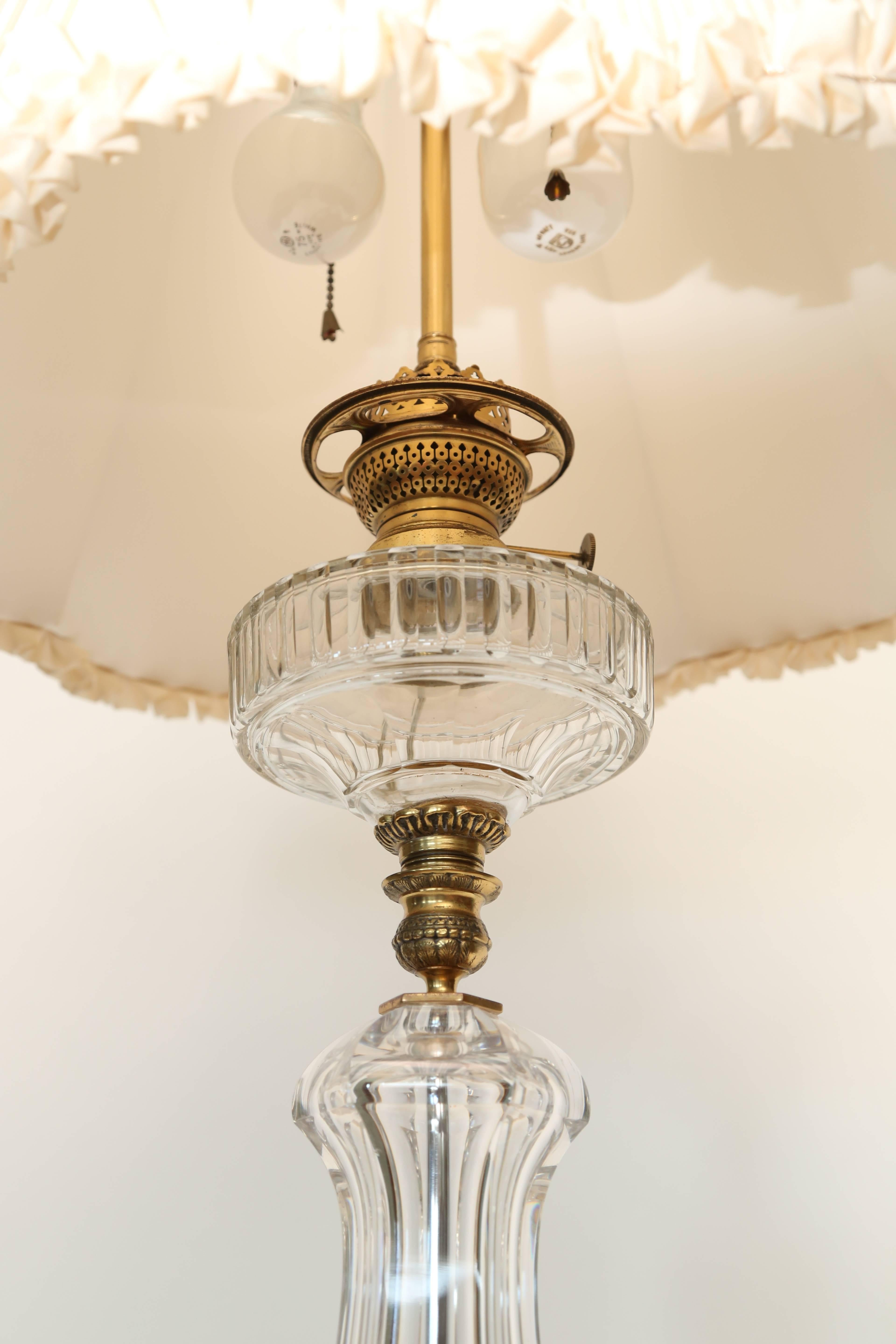19th Century Tall Pair of Austrian Cut-Glass and Brass Lamps
