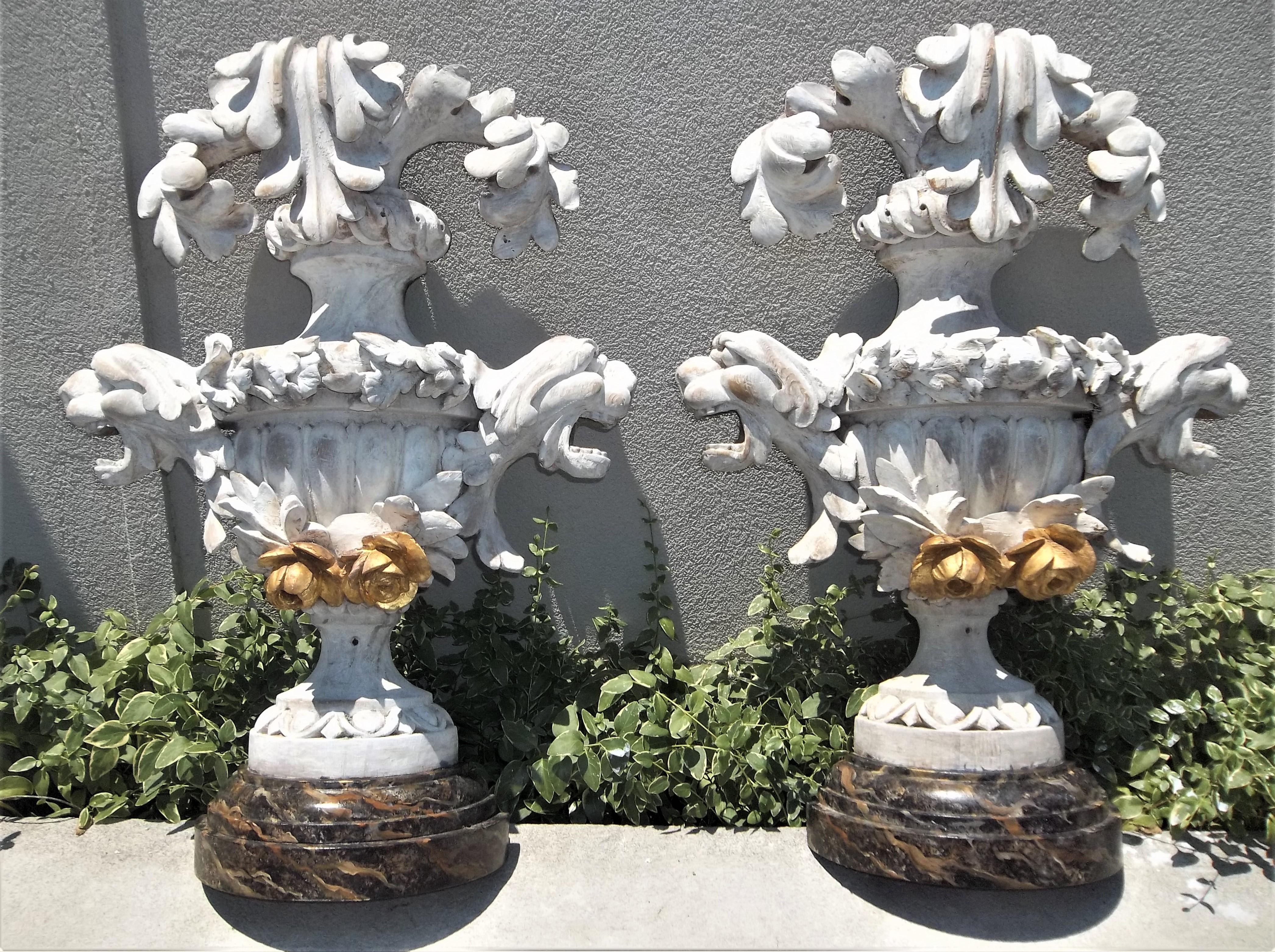 Baroque Tall Pair of Carved Floral and Foliate Architectural Fragments or Appliques