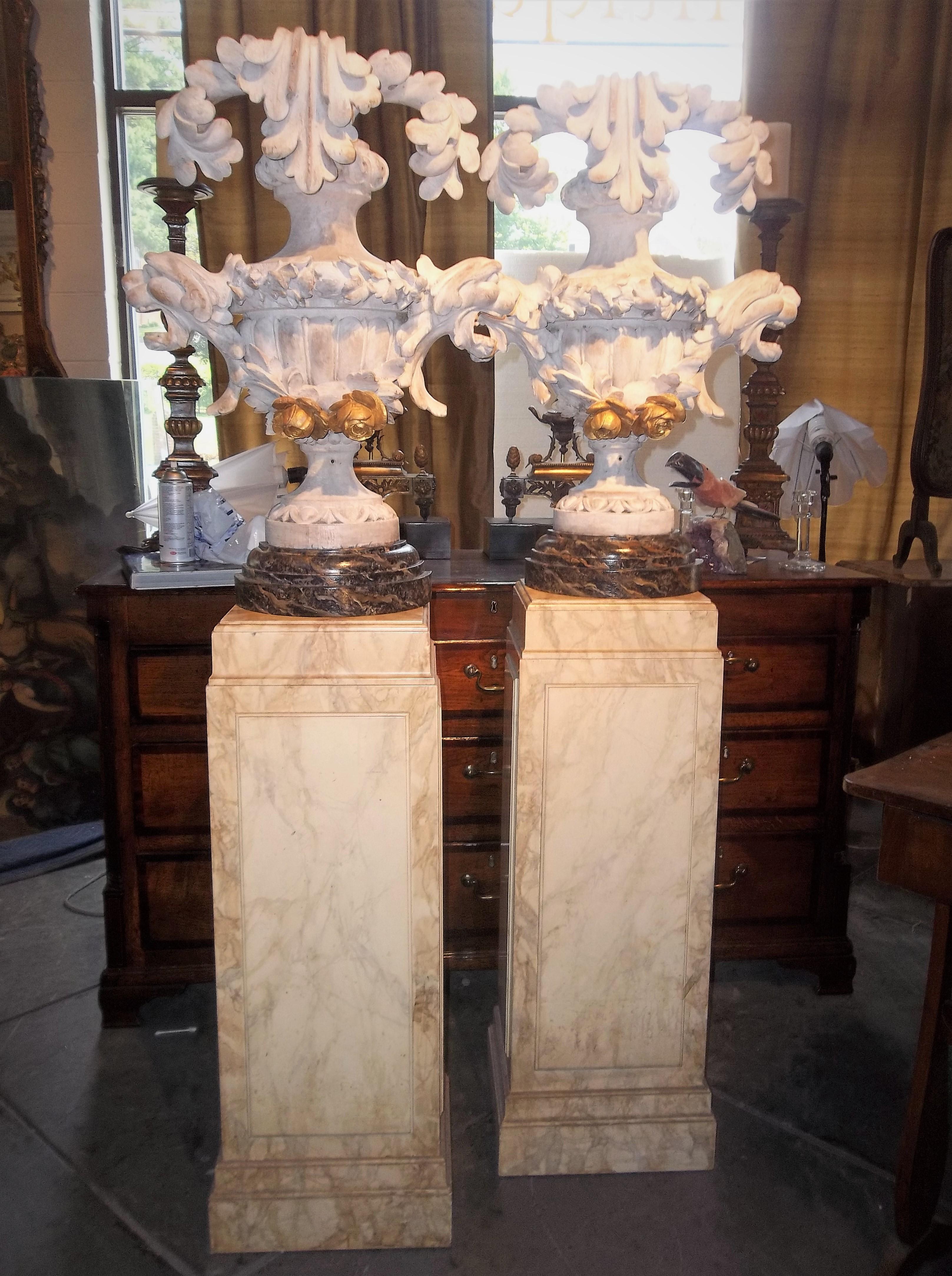 Italian Tall Pair of Carved Floral and Foliate Architectural Fragments or Appliques