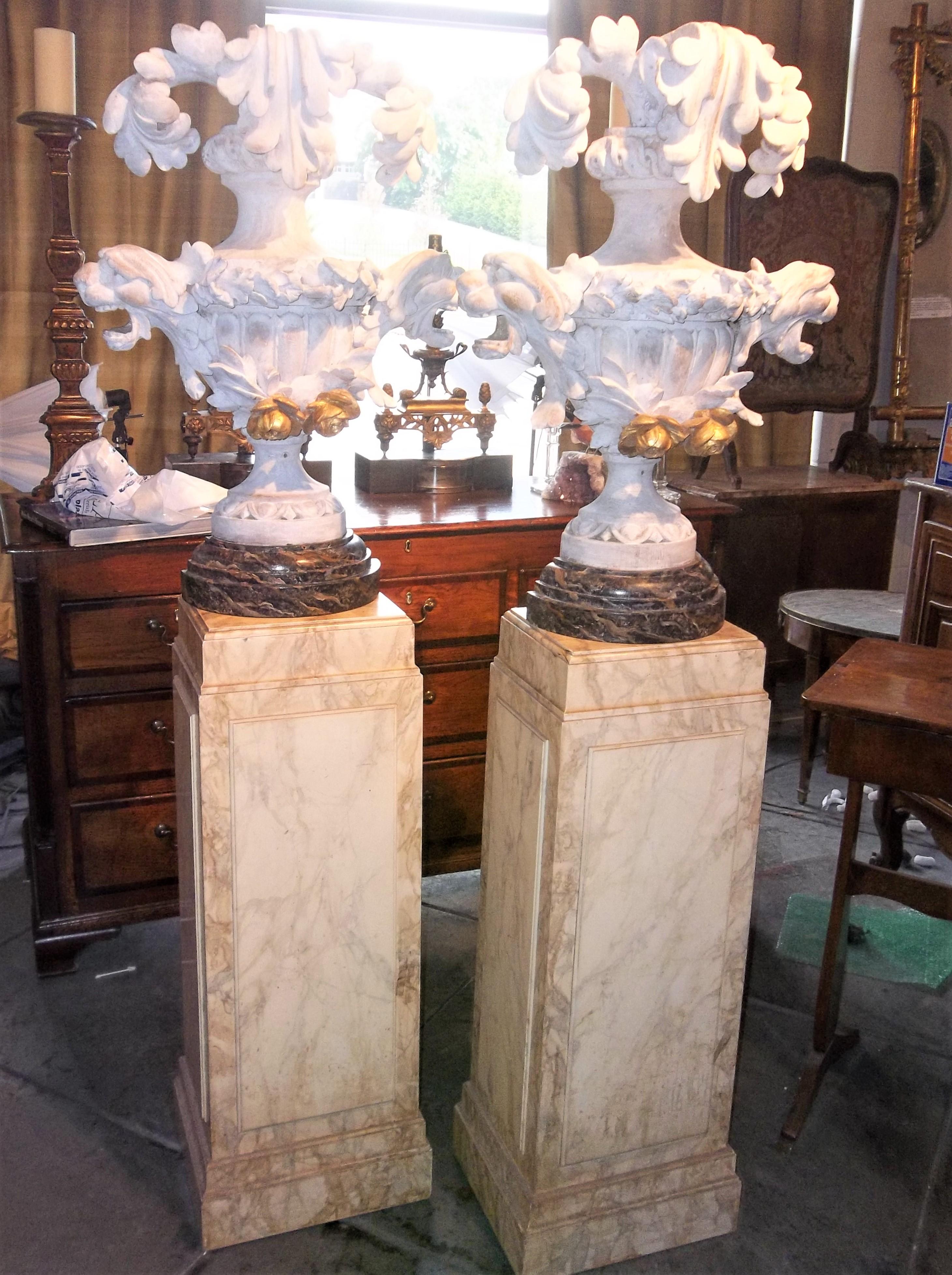 Tall Pair of Carved Floral and Foliate Architectural Fragments or Appliques In Fair Condition In Nashville, TN