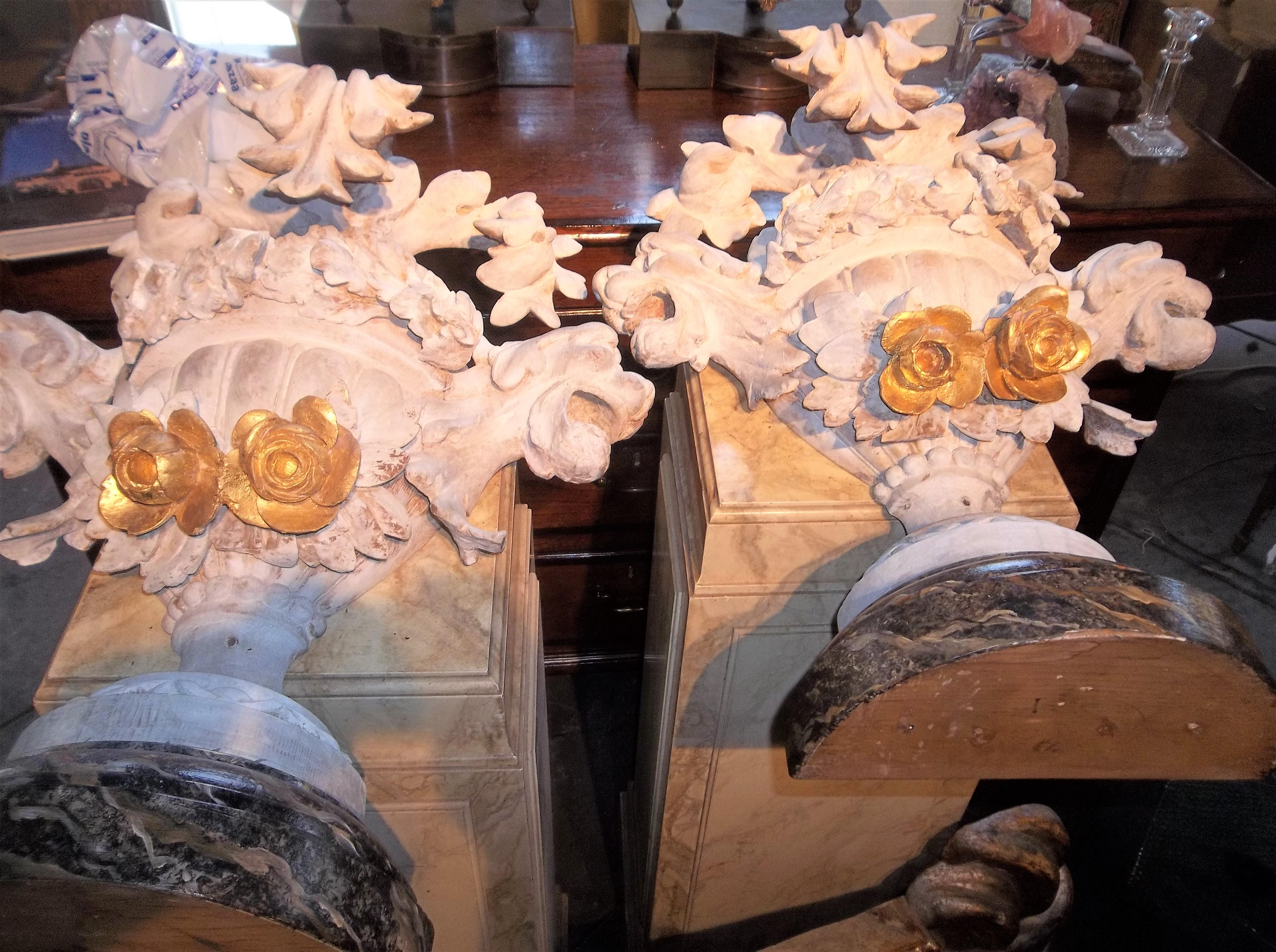 Tall Pair of Carved Floral and Foliate Architectural Fragments or Appliques 2