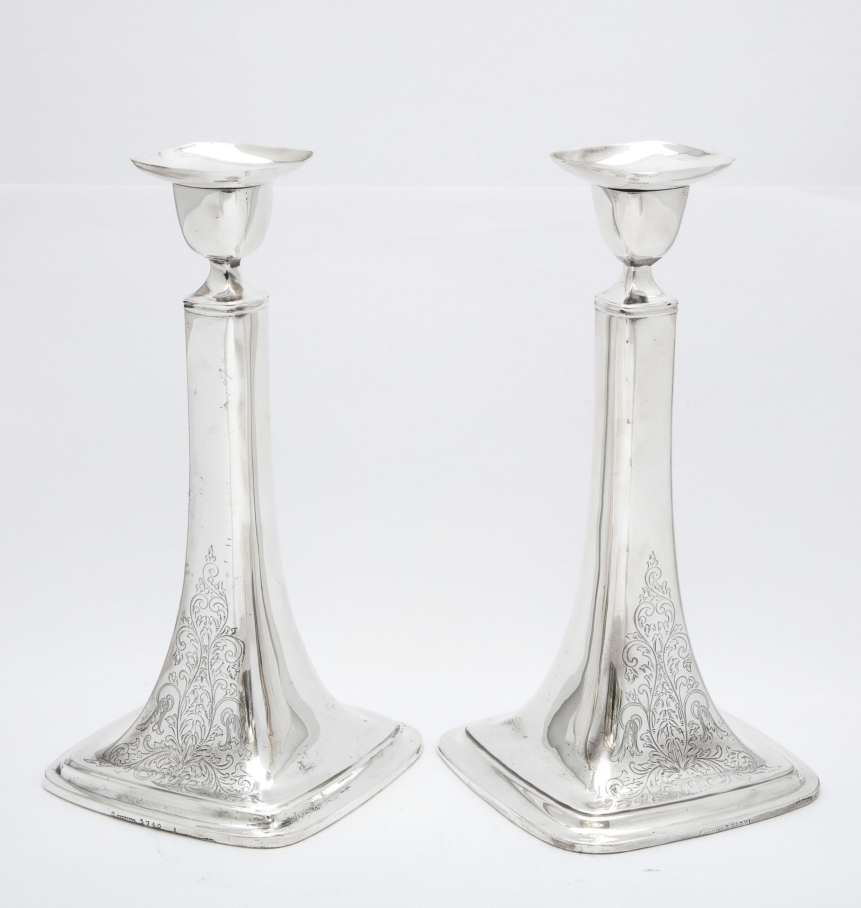 Tall Pair of Edwardian Period Sterling Silver Candlesticks 8