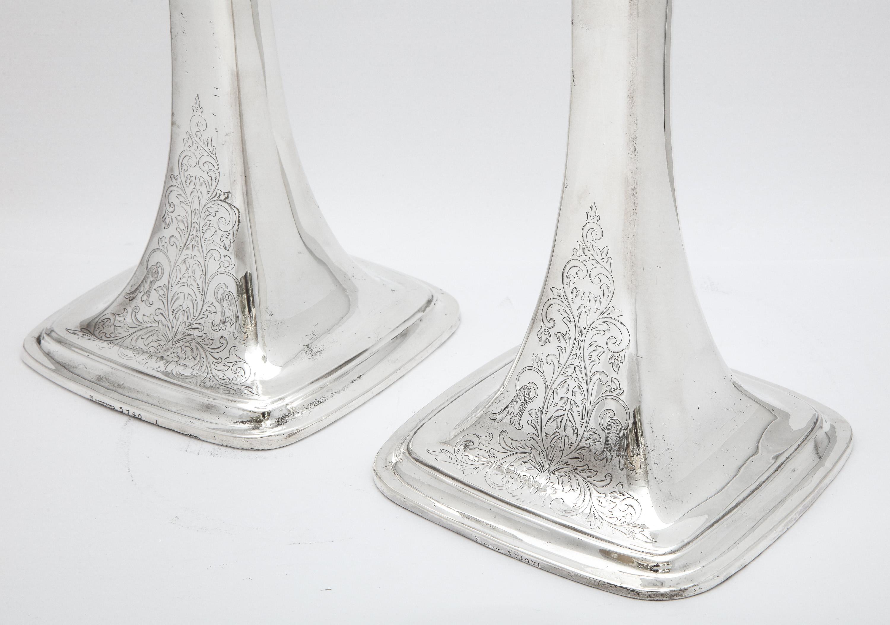 Tall Pair of Edwardian Period Sterling Silver Candlesticks 9