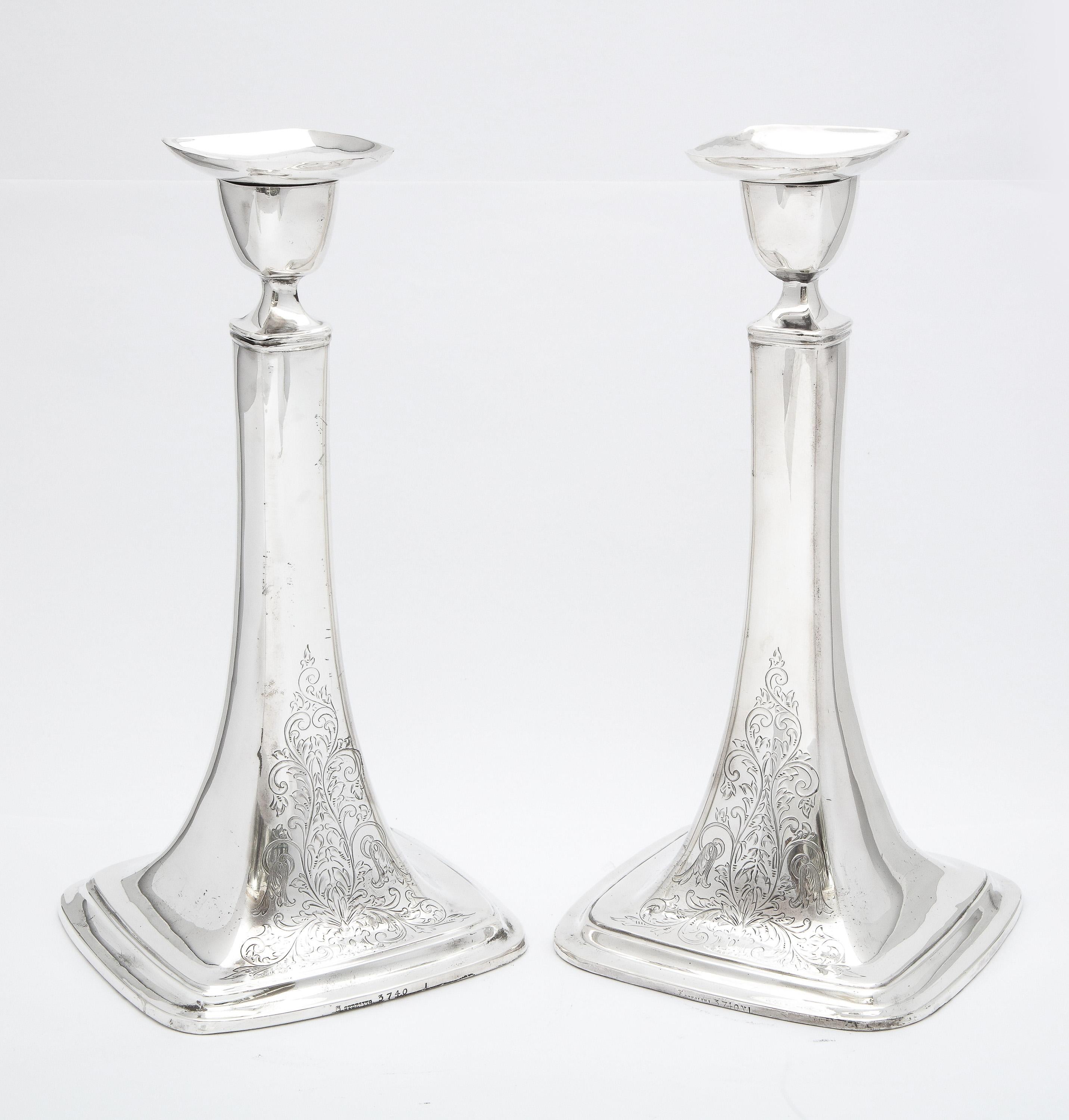 American Tall Pair of Edwardian Period Sterling Silver Candlesticks