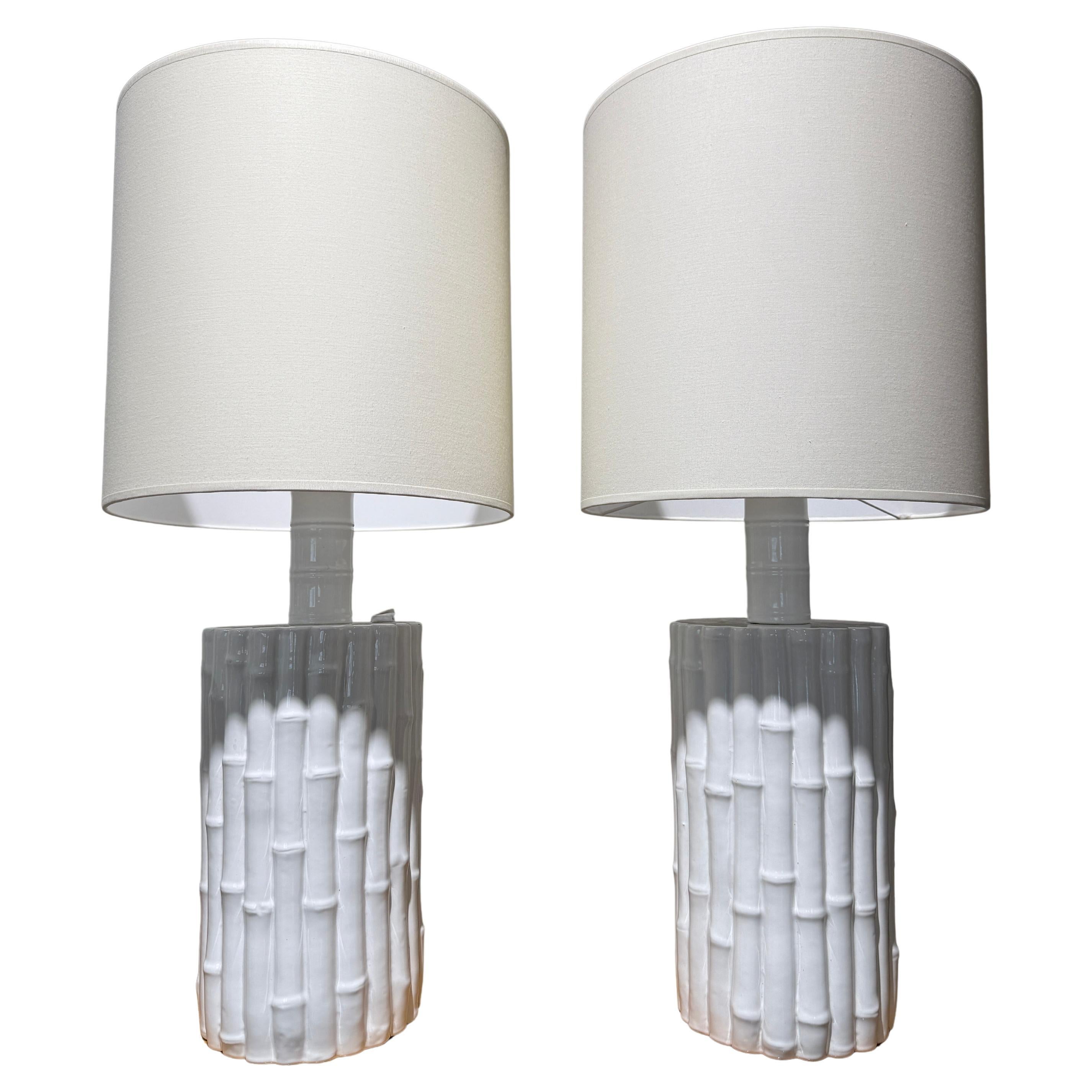 Tall pair of french white ceramic  lamps circa 1970