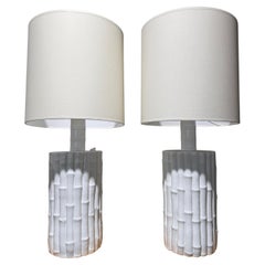 Tall pair of french white ceramic  lamps circa 1970