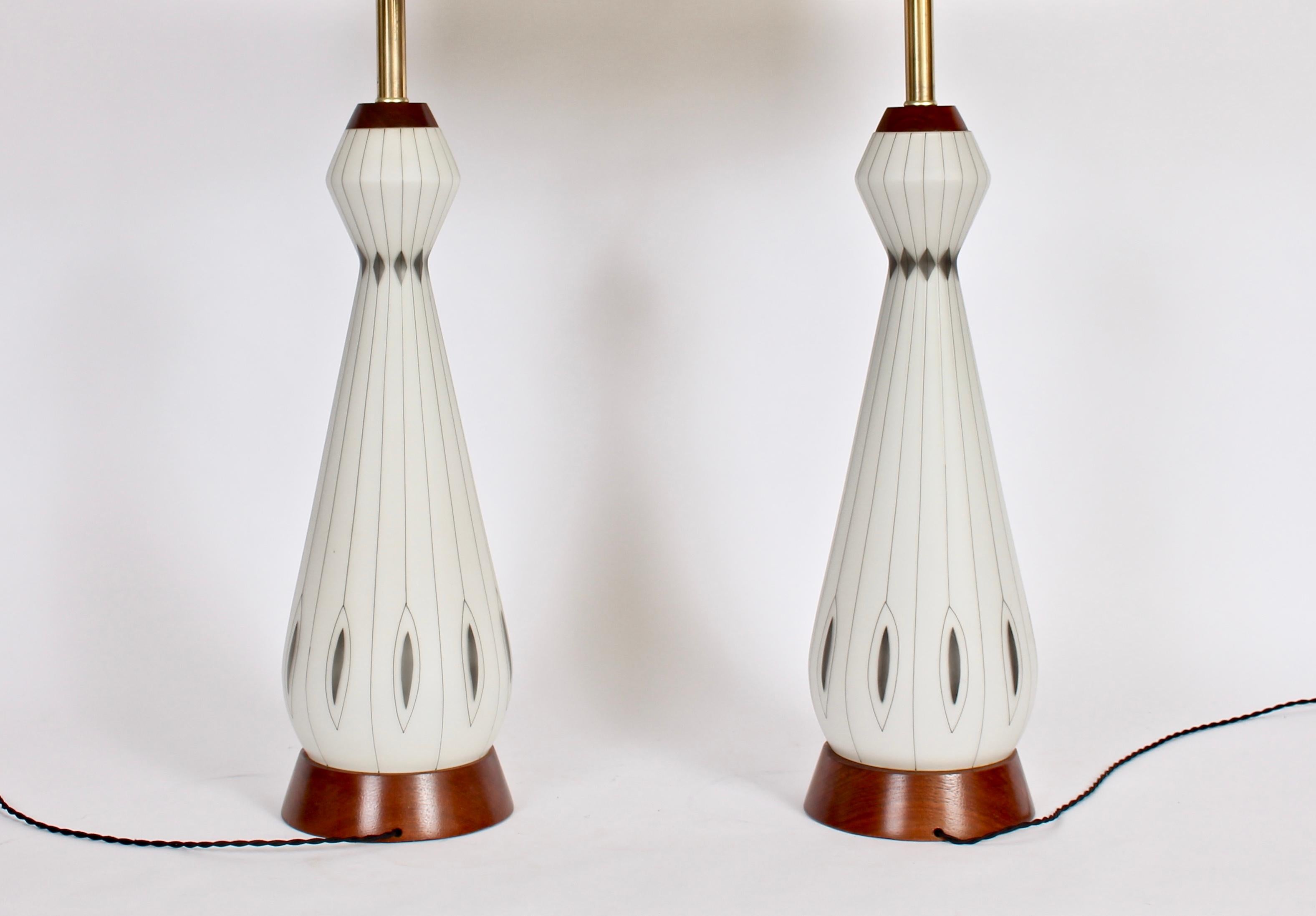 Substantial Pair of White Glass with Sterling Silver Overlay Table Lamps, 1950's For Sale 2