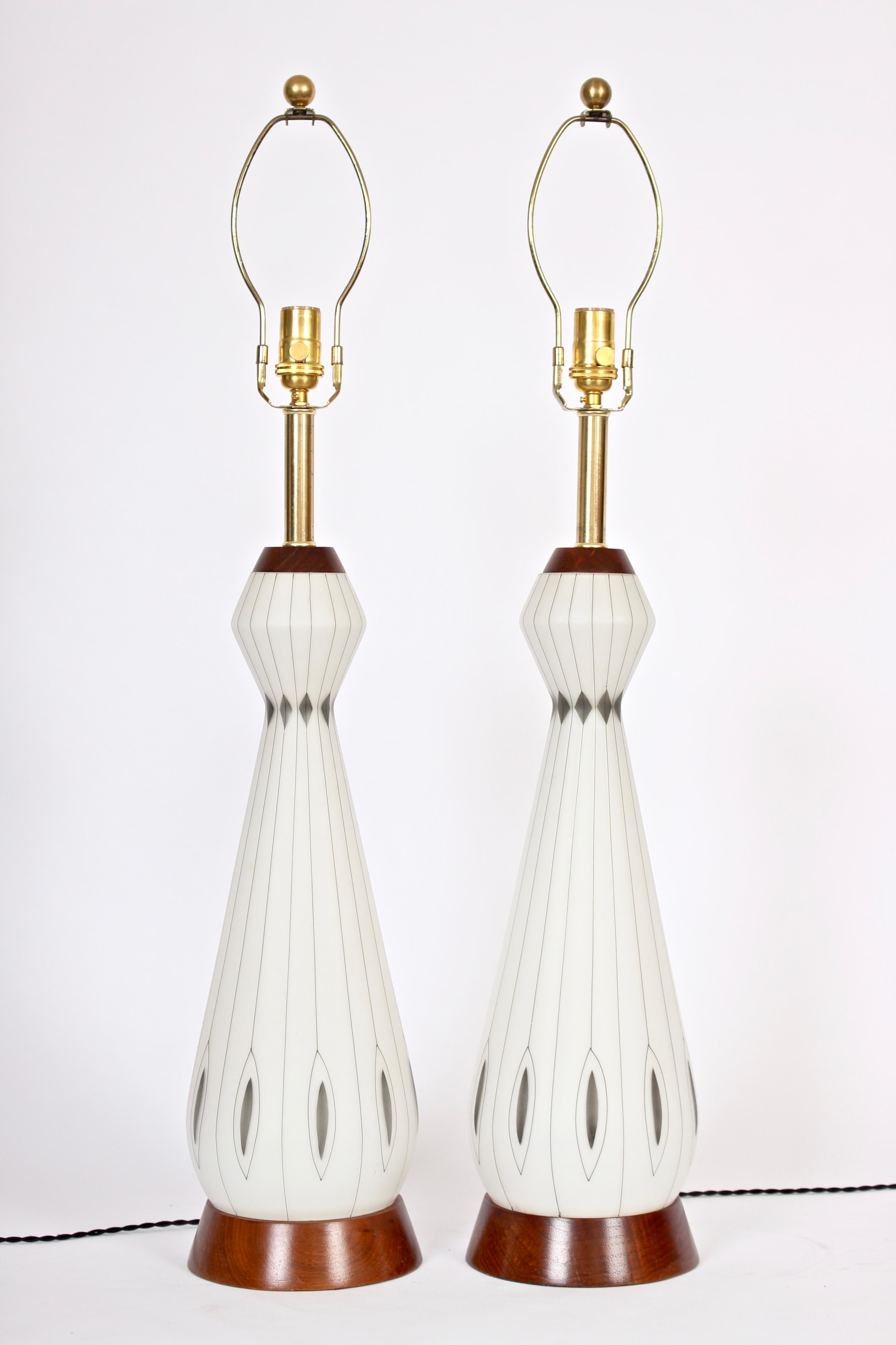 Substantial Pair of White Glass with Sterling Silver Overlay Table Lamps, 1950's For Sale 3