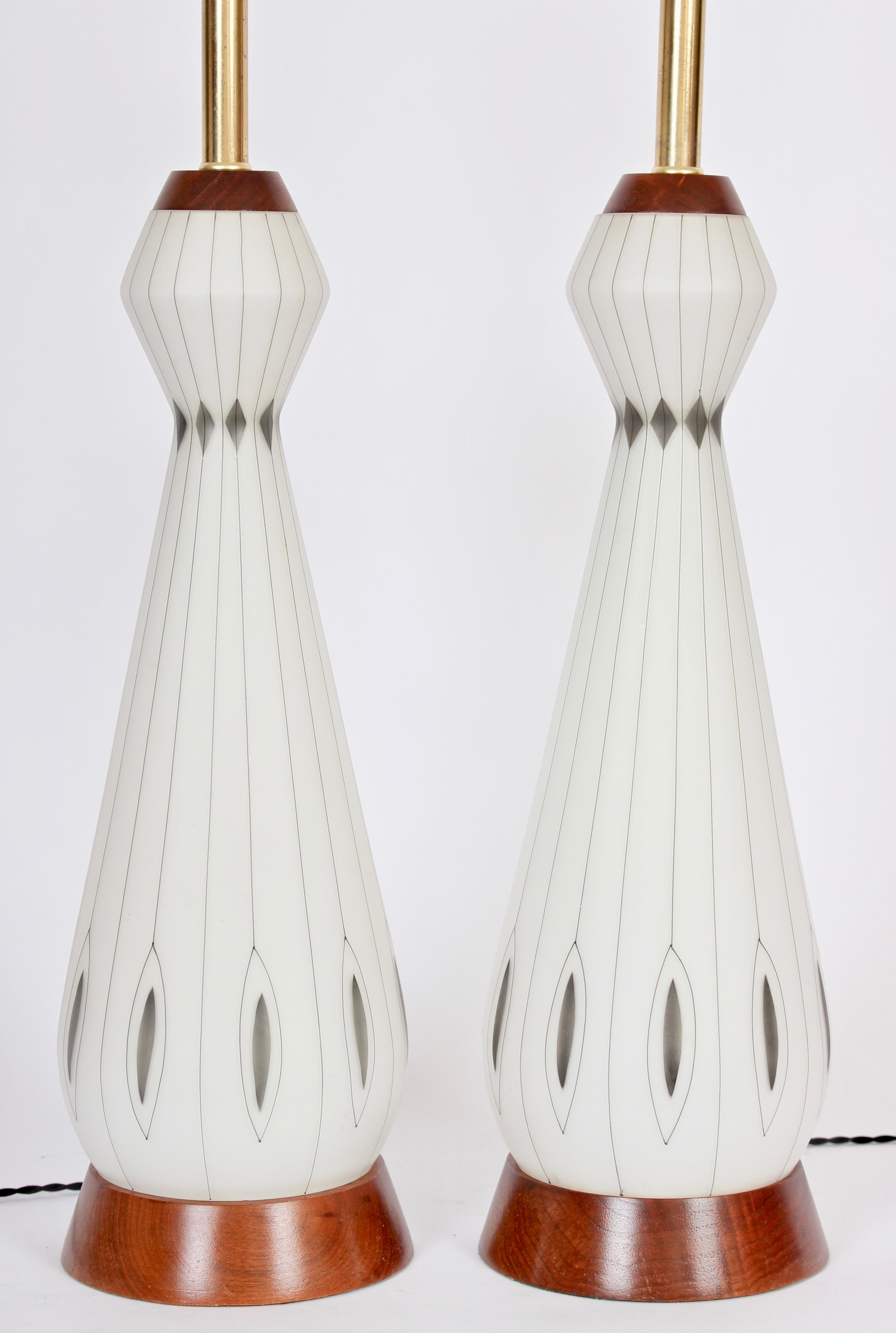 Mid-Century Modern Substantial Pair of White Glass with Sterling Silver Overlay Table Lamps, 1950's For Sale