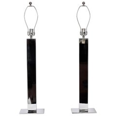 Retro  Monumental Pair George Kovacs Chromed Steel "Skyscraper" Table Lamps, C. 1970