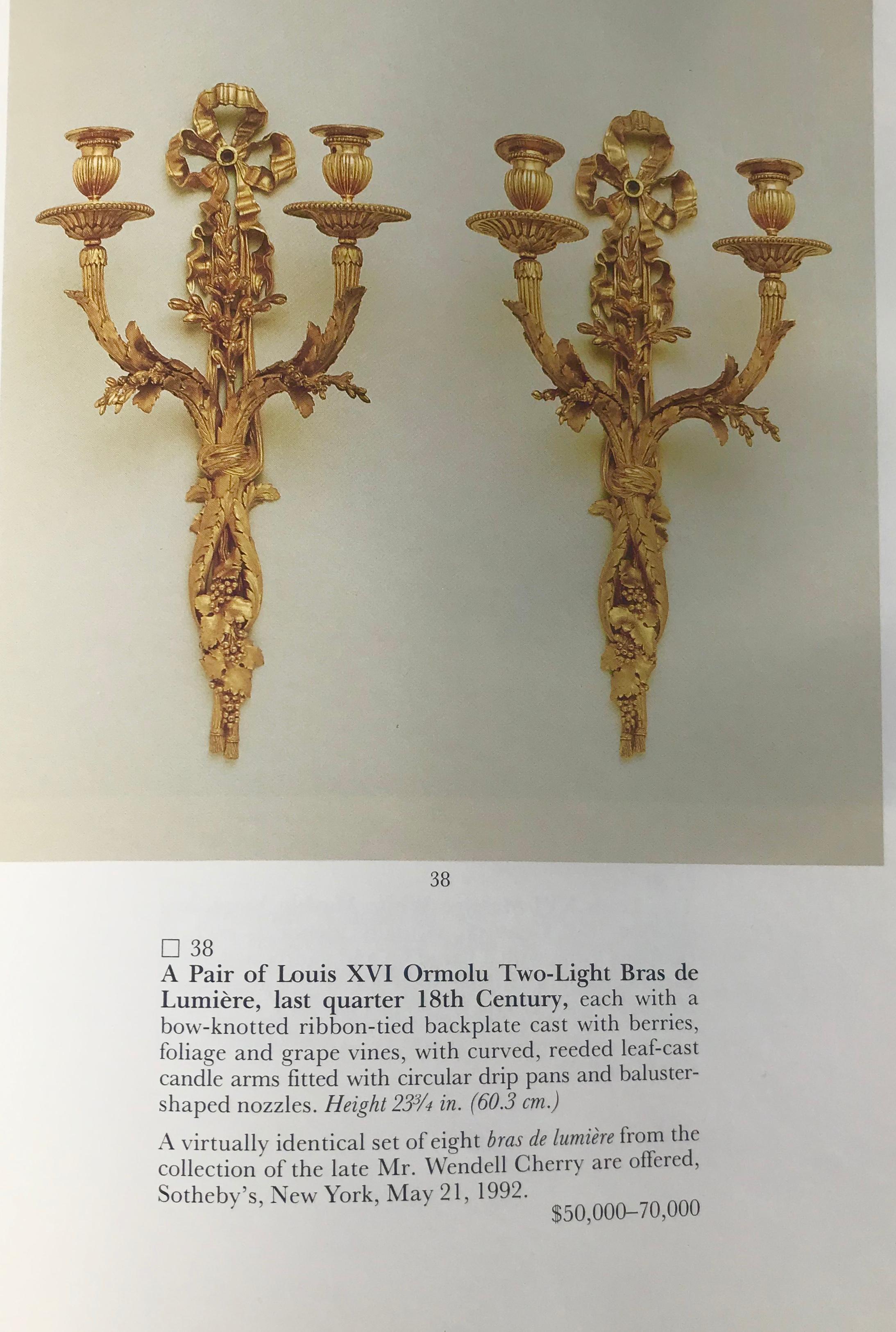 Tall Pair of Gilt Bronze Dore Louis XVI Style Wall Sconces 12