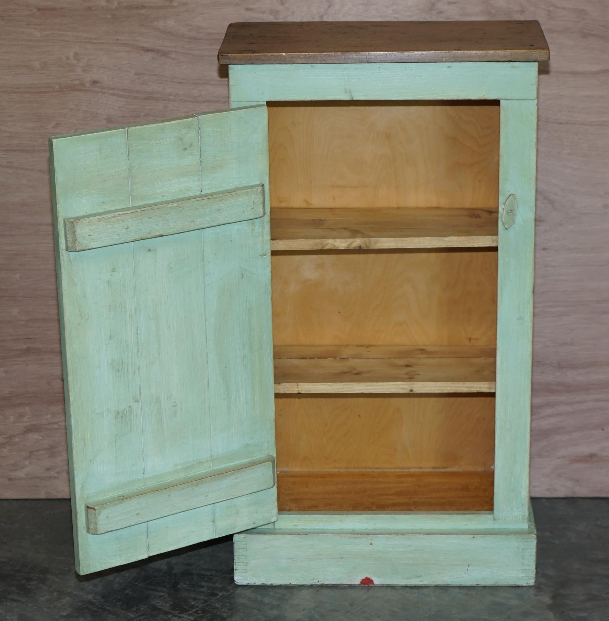 Tall Pair of Hand Painted Pine Side Lamp Table Display Cupboards Original Patina For Sale 9