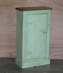 Tall Pair of Hand Painted Pine Side Lamp Table Display Cupboards Original Patina