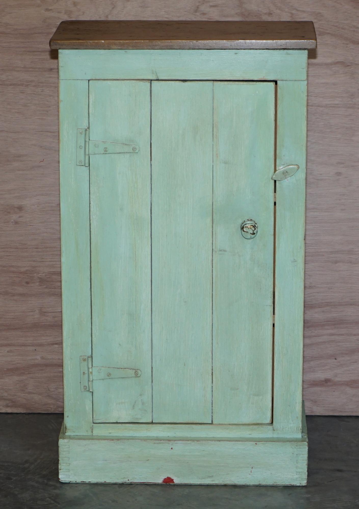 Country Tall Pair of Hand Painted Pine Side Lamp Table Display Cupboards Original Patina