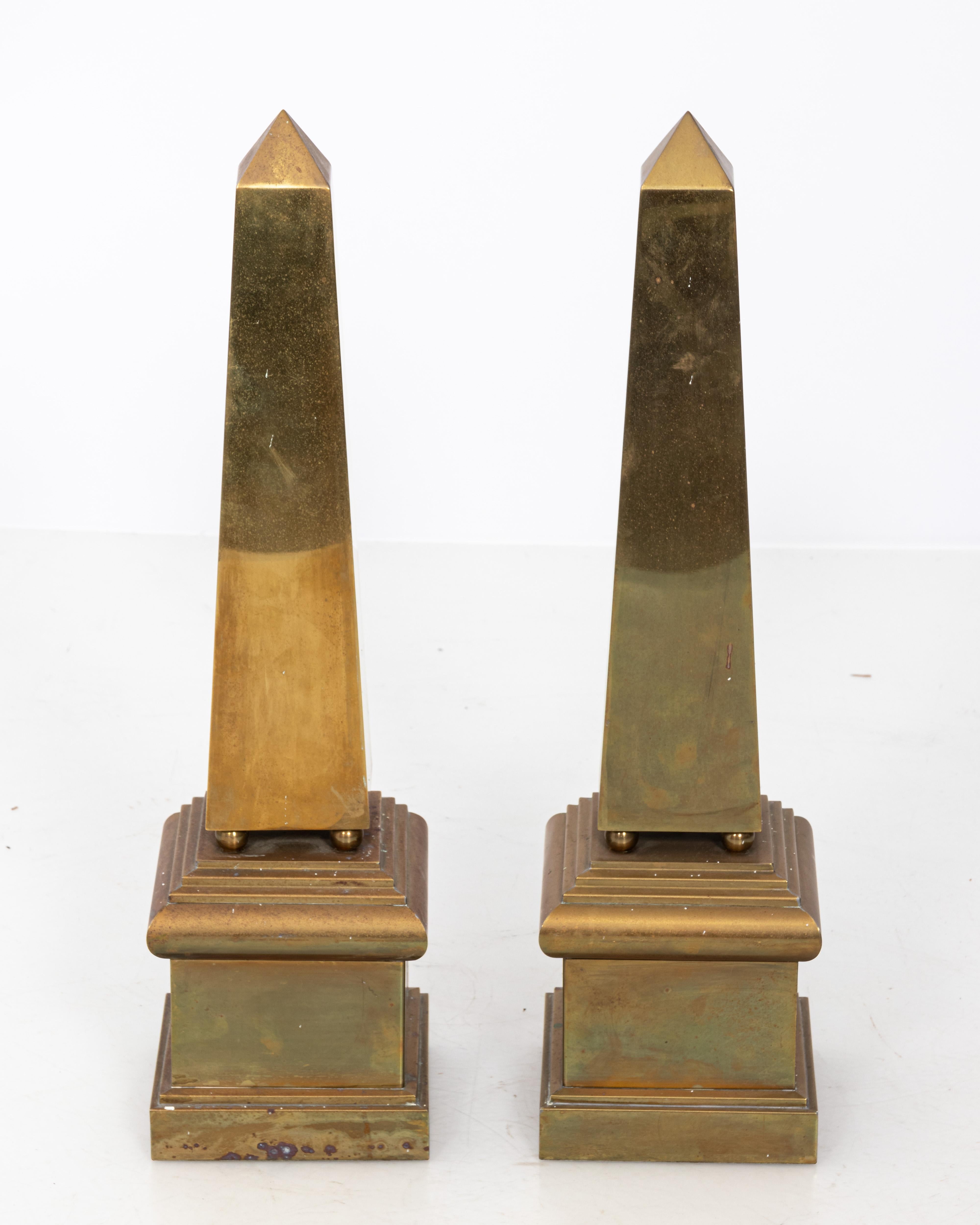 Tall Pair of Italian Brass Obelisks 1