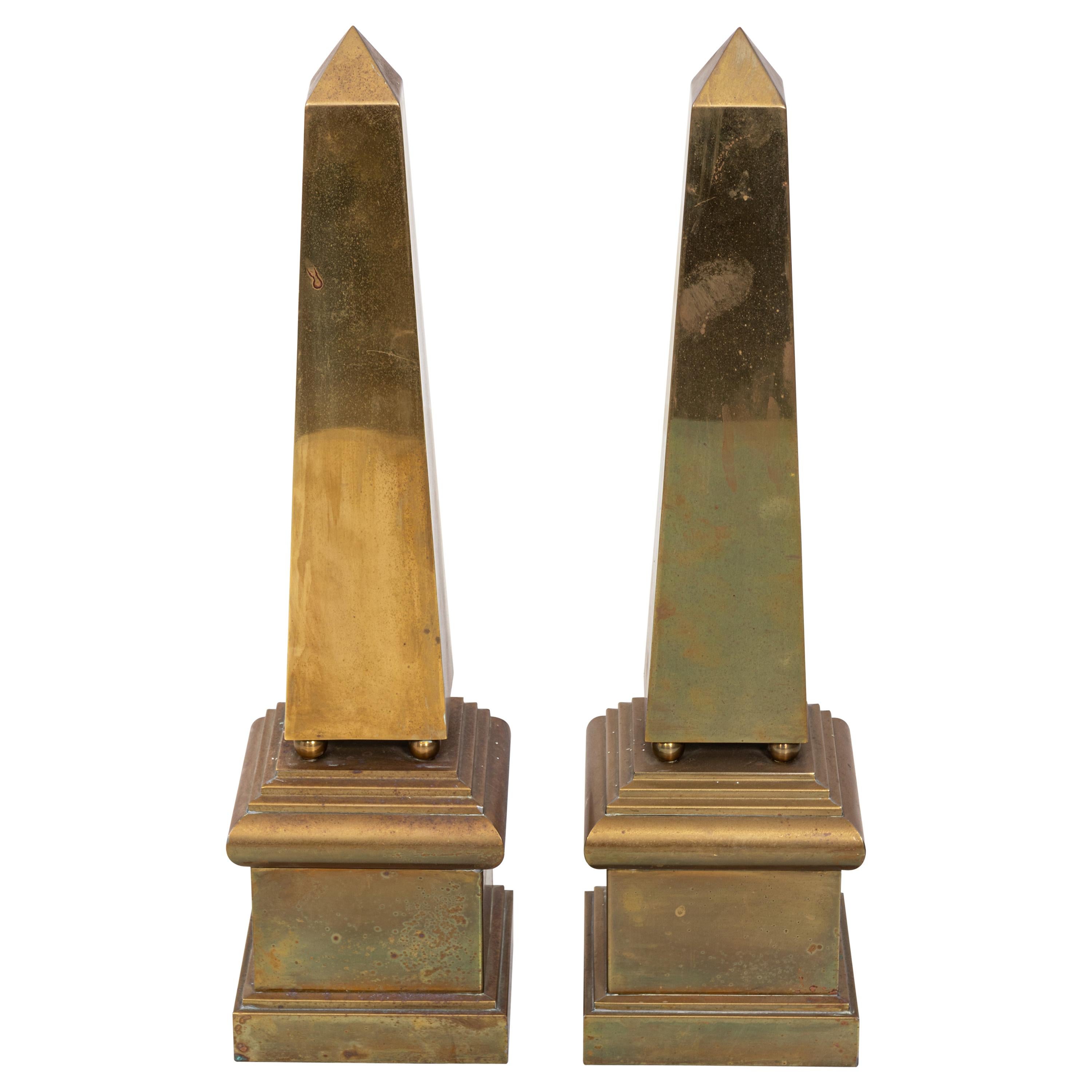 Tall Pair of Italian Brass Obelisks