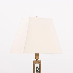 Tall pair of Italian bronze and enamel brutalist style table lamps