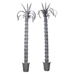 Tall Pair of Italian Midcentury Tôle Palm Tree Sculptures in Tapering Pots