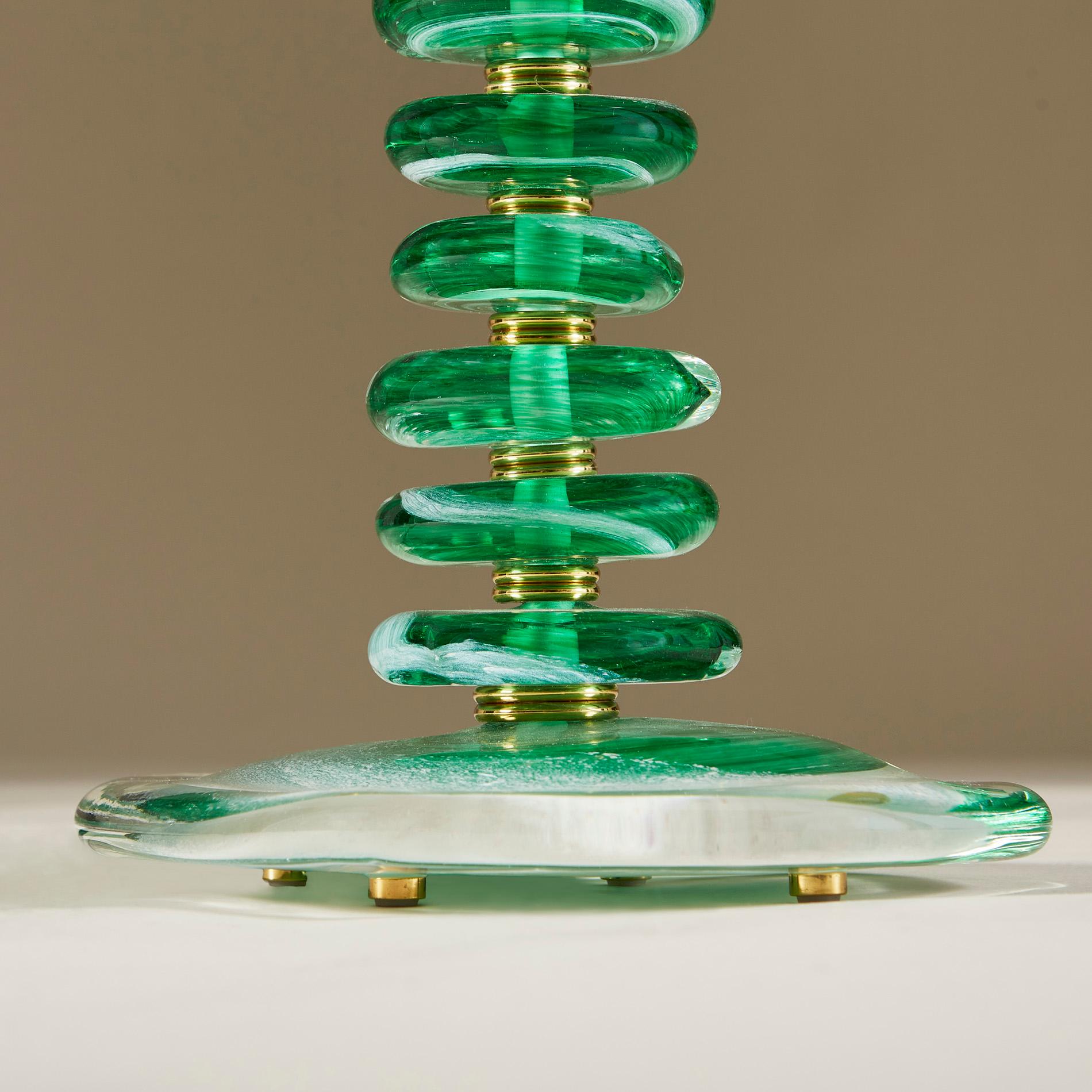 Tall Pair of Italian Murano Green Glass 'Pebble' Lamps 1