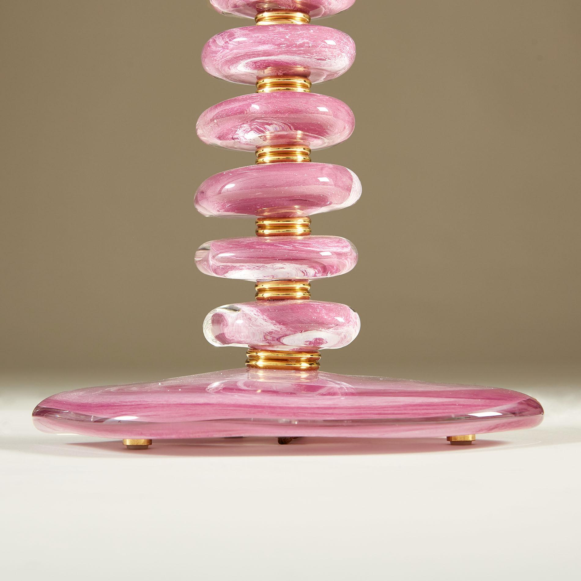 Vetro di Murano Coppia di lampade alte in vetro rosa/viola di Murano in vendita