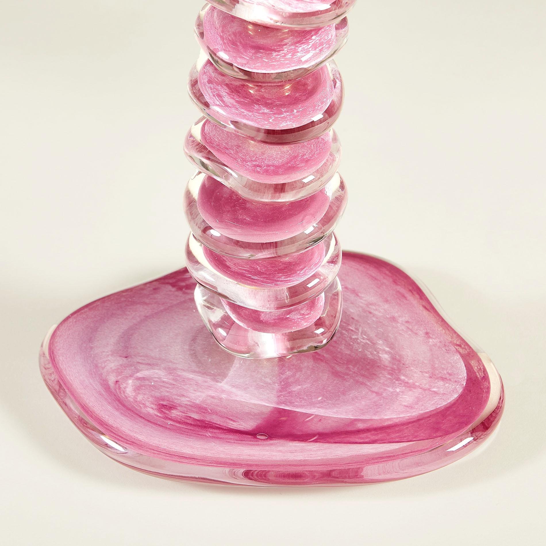 Coppia di lampade alte in vetro rosa/viola di Murano in vendita 1