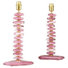 Tall Pair of Italian Murano Pink/Purple Glass 'Pebble' Lamps